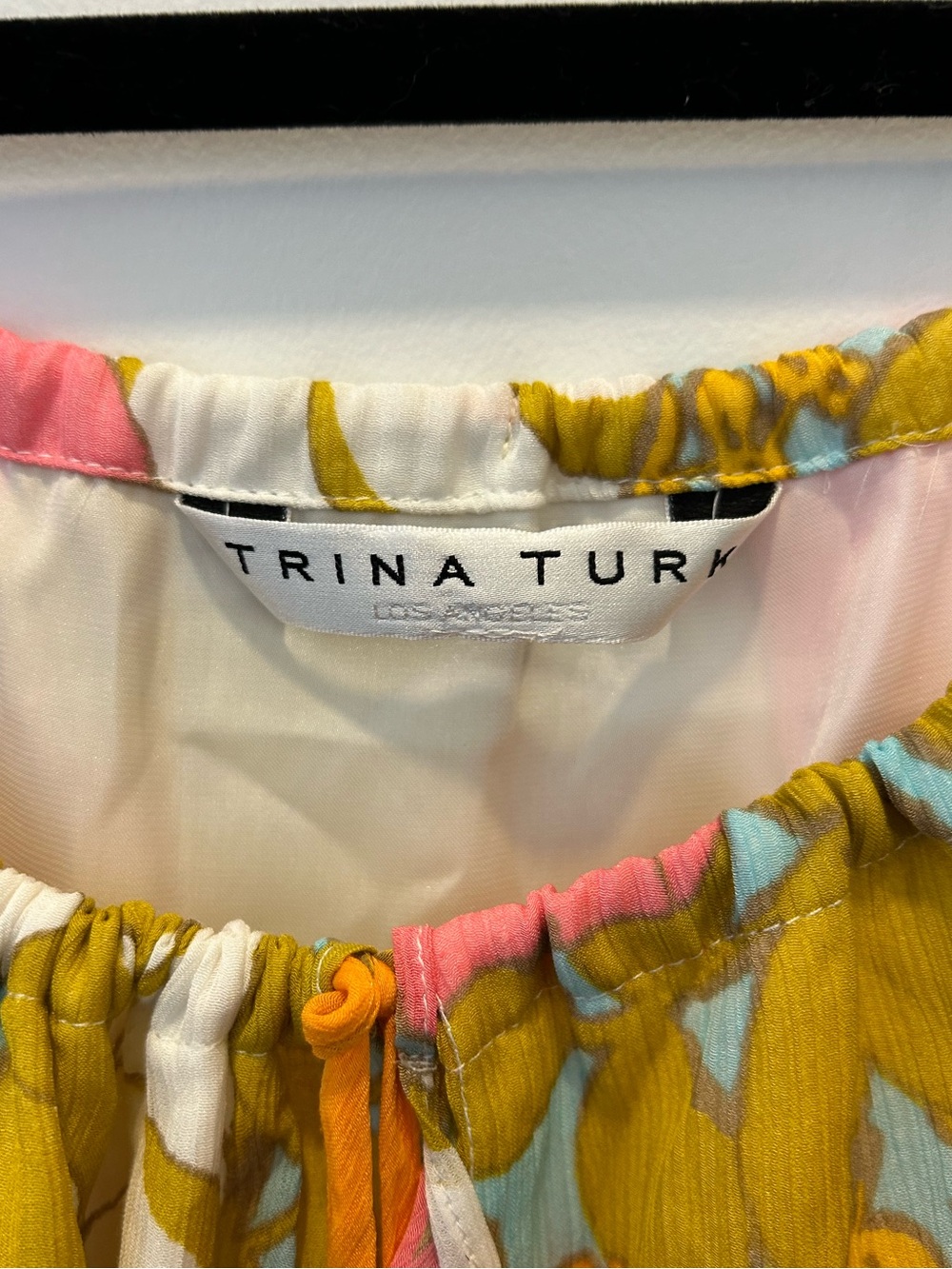 Trina Turk Floral Off Shoulder Silk Blend Boho Peasant Top Tassel Tie - Picture 7 of 8